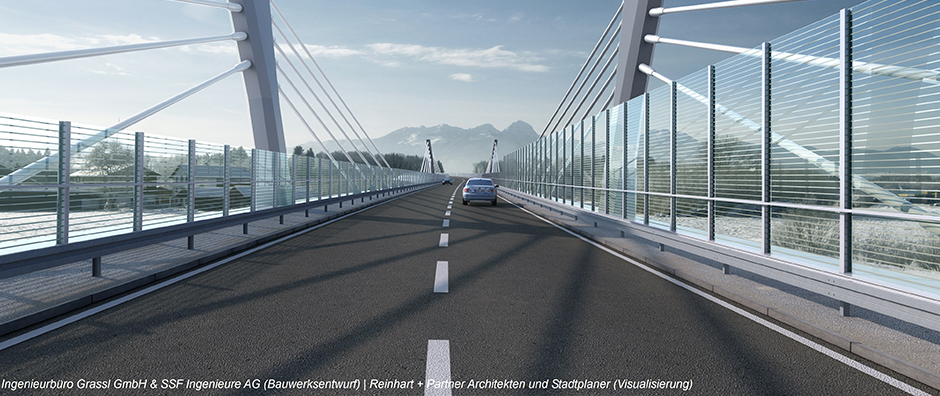 Das größte Bauprojekt in der Geschichte des Staatlichen Bauamtes Rosenheim: 

Die Westtangente. Hier zu sehen die Visualisierung der Aicherparkbrücke. - © 